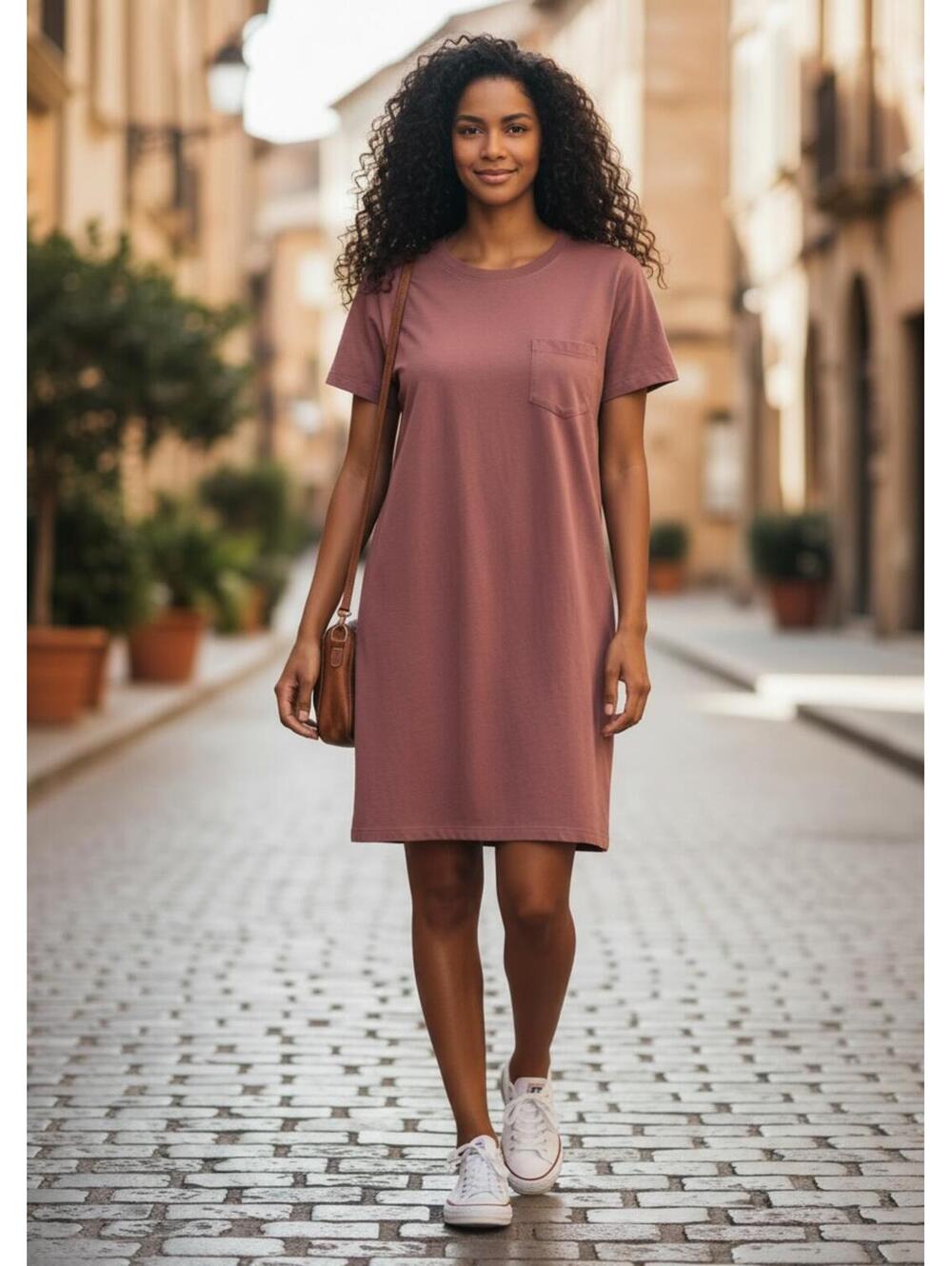 Madewell Mauve Pocket T Shirt Dress Women’s Size L 100% COTTON